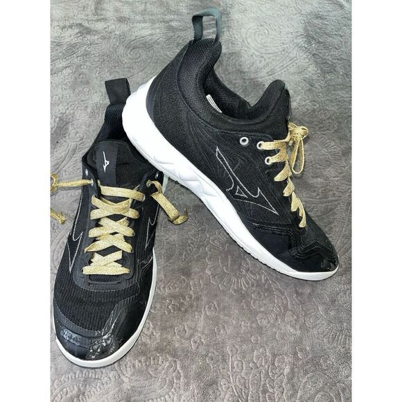 MIZUNO Wave Luminous 2 Women's Indoor Volleyball Shoes Black w/gold laces Sz 8 - Picture 1 of 9